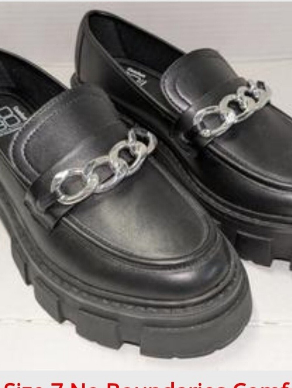 Black Chunky Chain Loafers for Women Sz 7